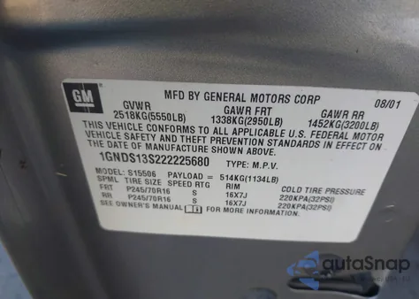 2002 Chevrolet Trailblazer Ls z USA, uszkodzony, nr VIN 1GNDS13S222225680